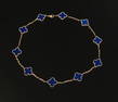 Van Cleef & Arpels Vintage 18k Yellow Gold 10 Motif Blue Agate Alhambra Necklace