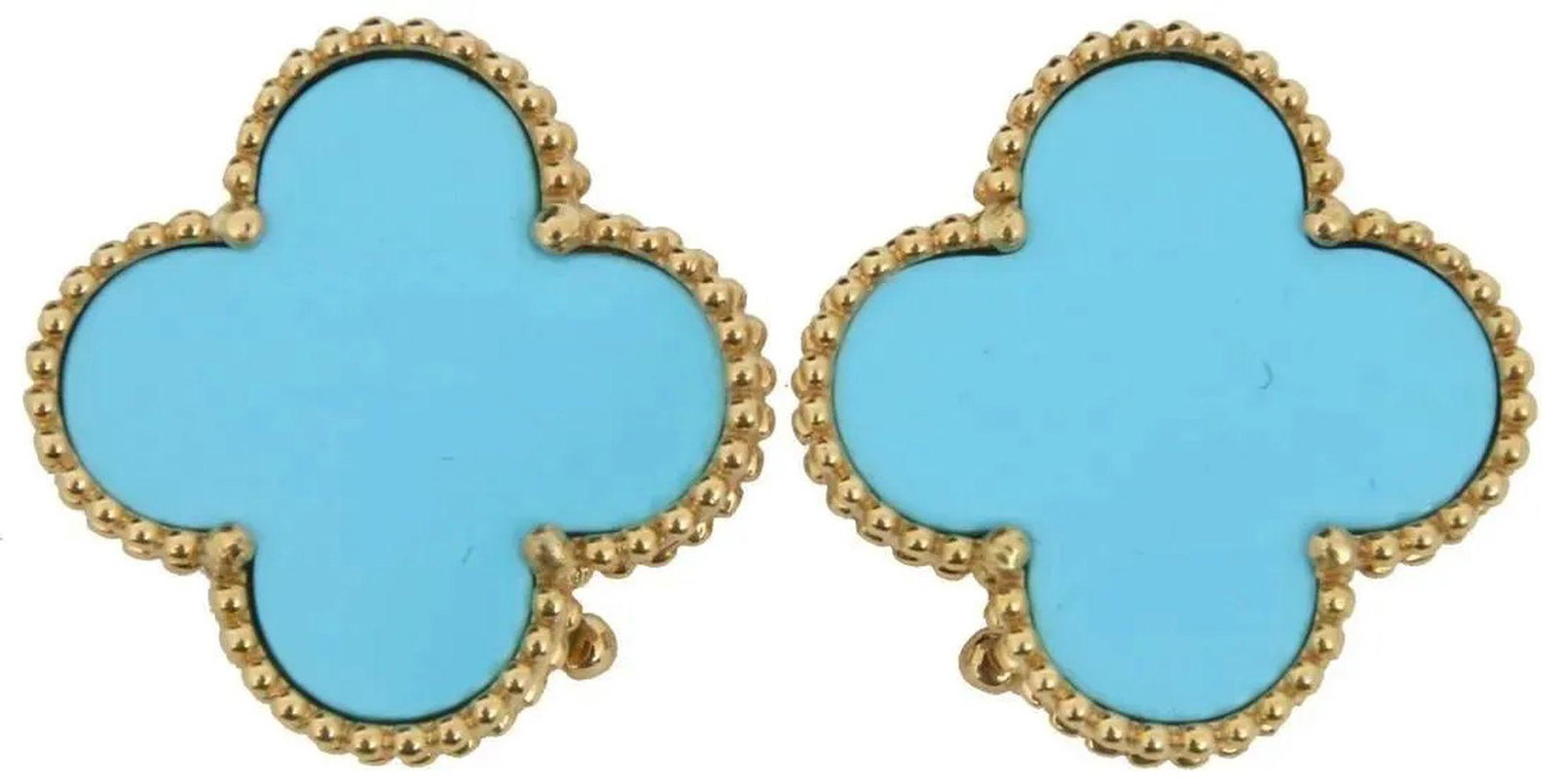 Van Cleef & Arpels Alhambra 18K Yellow Gold Turquoise Earrings (1 of 3)