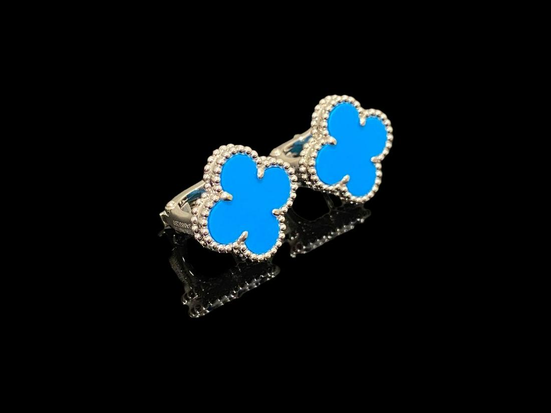 Van Cleef & Arpels Vintage Alhambra 18k White Gold Turquoise Earrings (1 of 4)