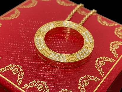 CARTIER LOVE NECKLACE DIAMOND-PAVED 18k Yellow Gold: CARTIER LOVE NECKLACE DIAMOND-PAVED 18k Yellow Gold condition: like new.Brand: CartierMetal: 18k yellow gold.Gem stone : Diamond.Retail price: $ 9,450.Comes with original box or pouch.