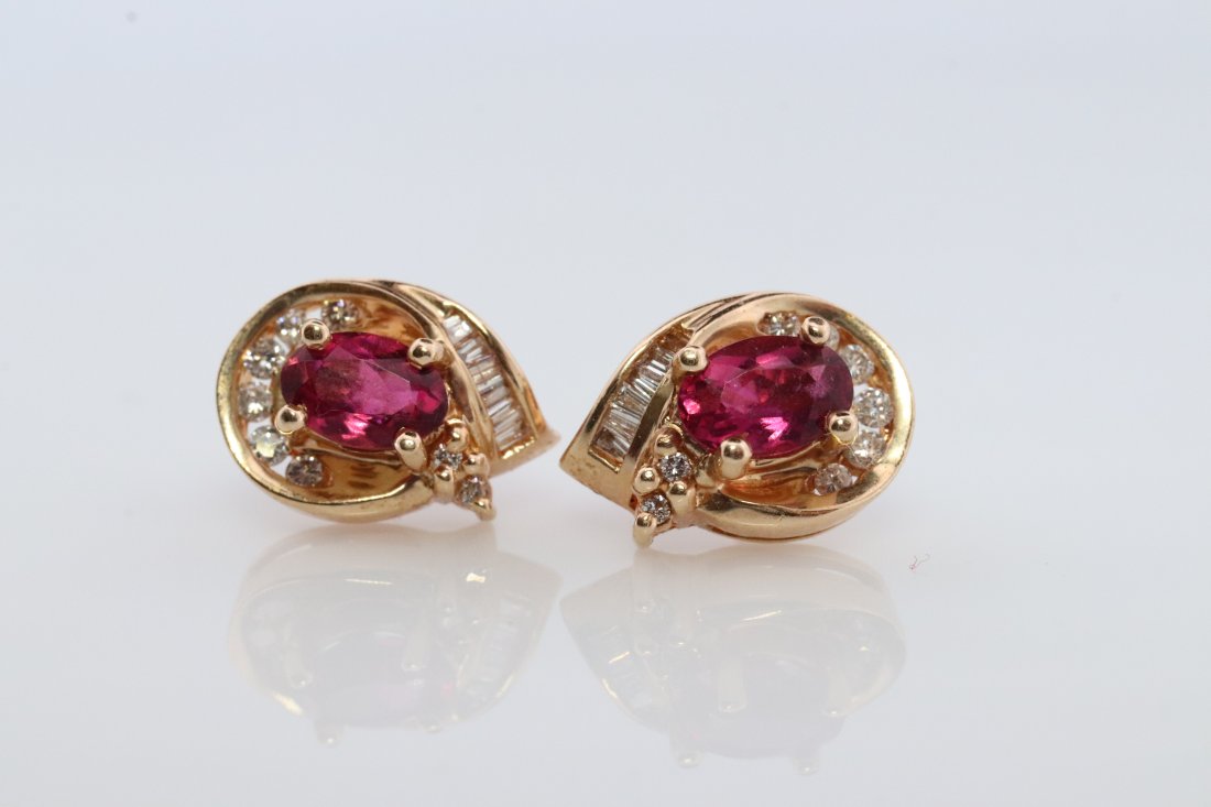14k Gold with Tourmaline and Diamonds Stud Earrings (1 of 4)