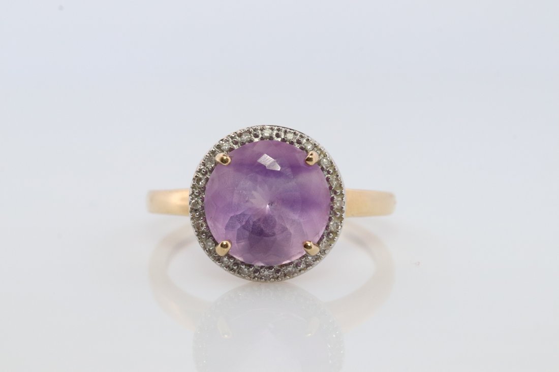14k Gold Amethyst and Diamond Halo Ring (1 of 3)