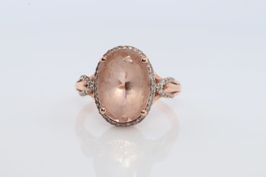 14k Gold Morganite and Diamond Halo Ring (1 of 4)