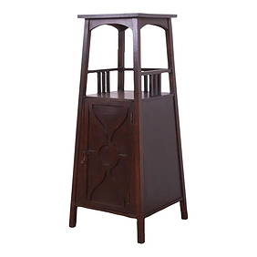 Antique Roycroft Style Arts & Crafts Oak Cellarette or Smoker Stand, Circa 1900 (1 of 13)