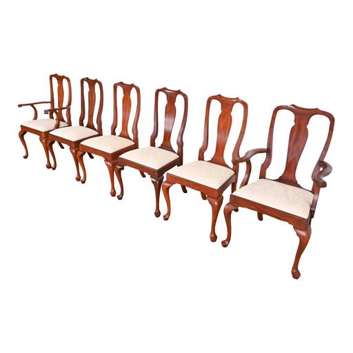 Henkel Harris Queen Anne Solid Cherry Wood Dining Chairs, Set Of Six