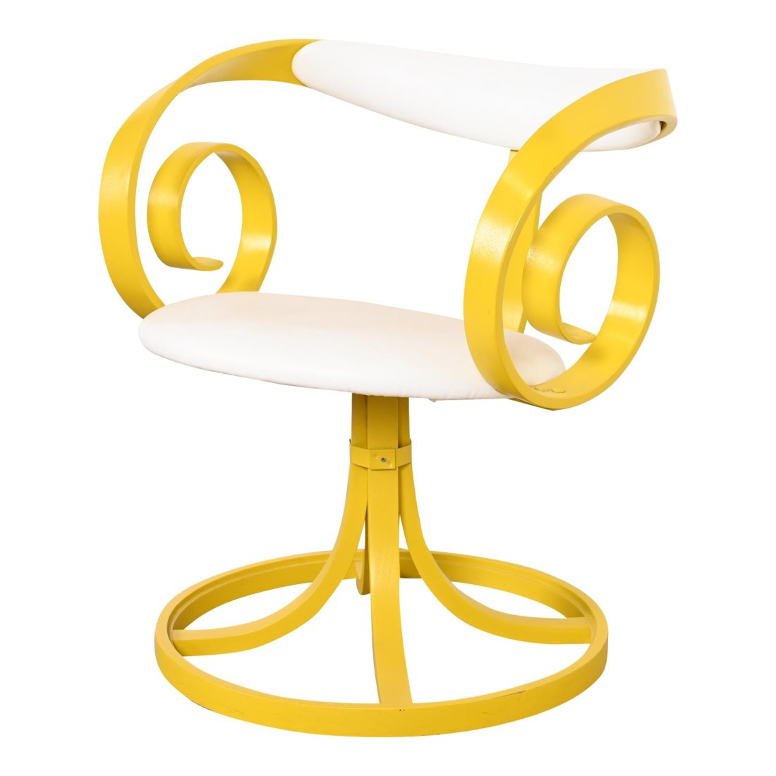 George Mulhauser for Plycraft Yellow Sultana Swivel Armchair: A rare and stylish Mid-Century Modern "Sultana" swivel armchair or club chair By George Mulhauser for Plycraft USA, 1960s Measures: 23"W x 21"D x 23.5"H. Seat height 15.5"; arm height 24.5". Yellow la