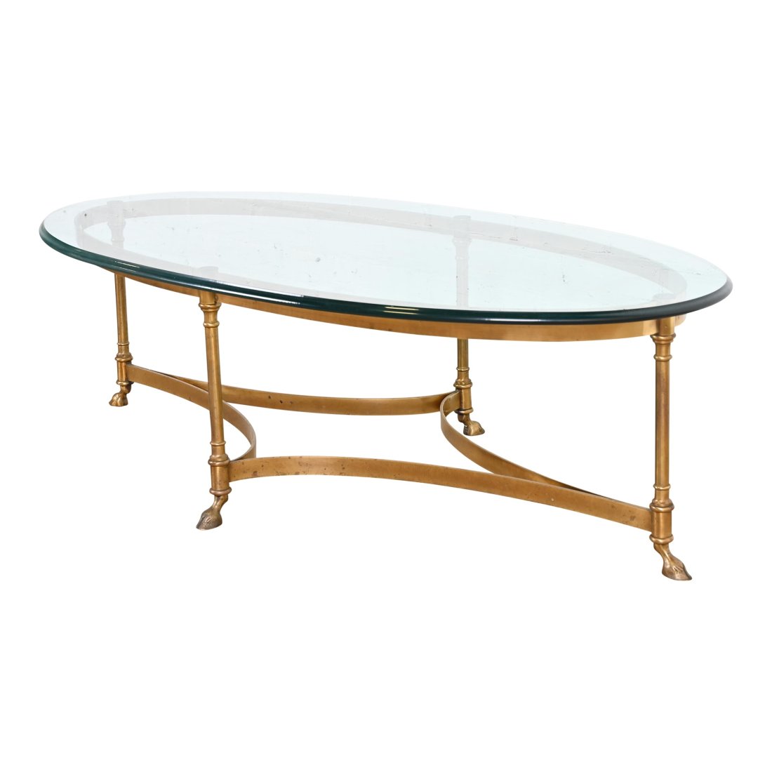 Labarge Hollywood Regency Brass and Glass Hooved Feet Cocktail Table, Circa 1960s (1 of 10)