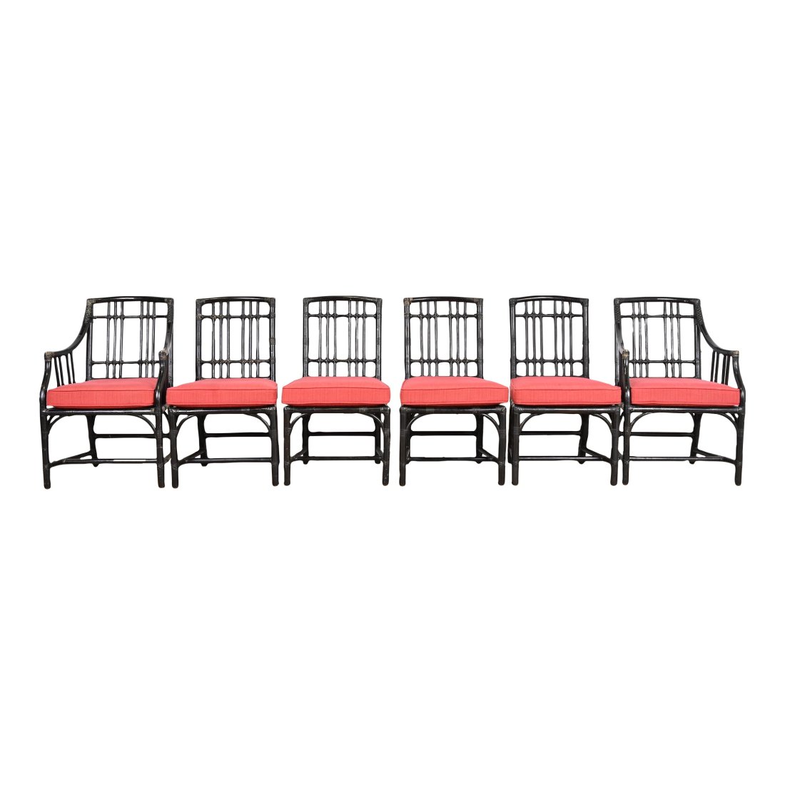 McGuire Hollywood Regency Organic Modern Ebonized Bamboo Rattan Dining Chairs, Set of Six (1 of 11)