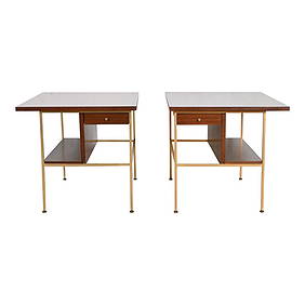 Paul McCobb Irwin Collection Mahogany and Brass Nightstands or End Tables, Newly Refinished (1 of 11)