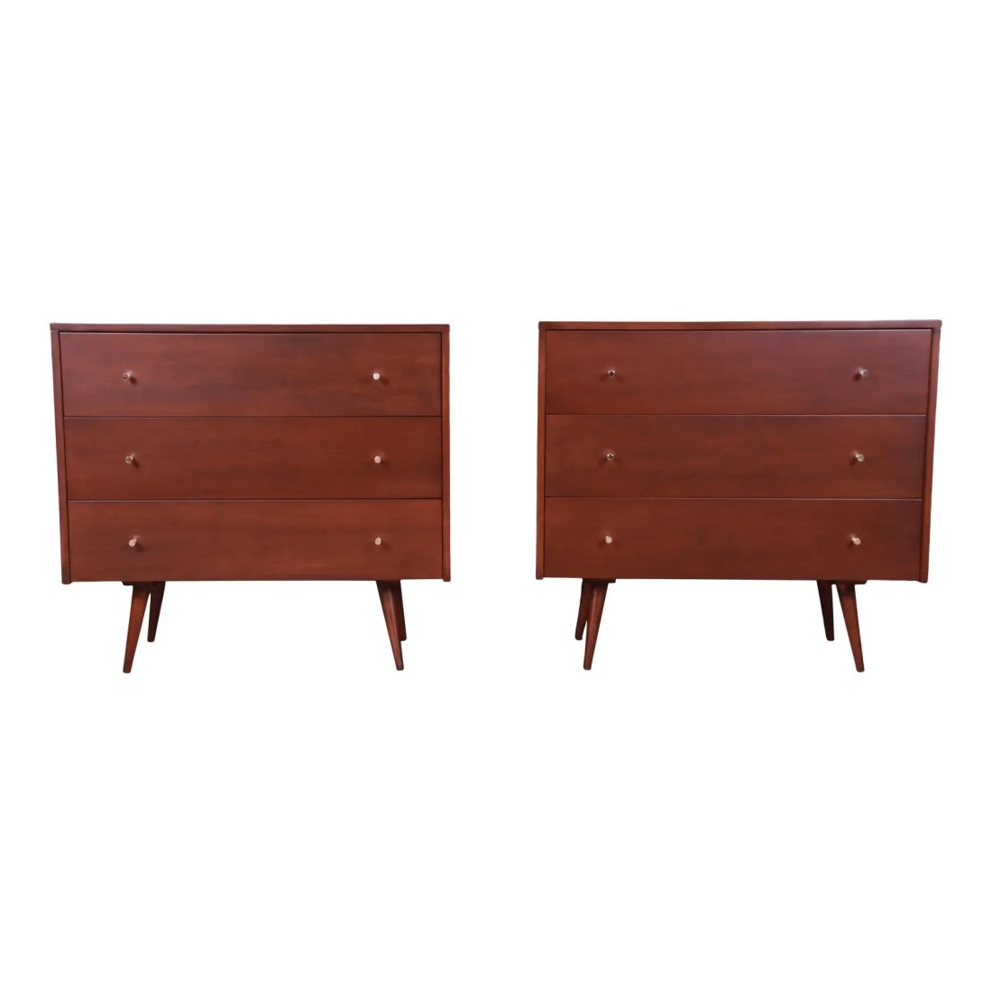 Paul McCobb Planner Group Mid-Century Modern Bachelor Chests, Newly Refinished: An iconic pair of mid-century modern bachelor chests or large beside chests By Paul McCobb for Winchendon Furniture, "Planner Group" USA, 1950s Solid birch, with brass hardware. Measures: 36"W x 18"D