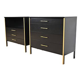 Paul McCobb Black Lacquer and Brass Chests of Drawers, Newly Refinished (1 of 13)