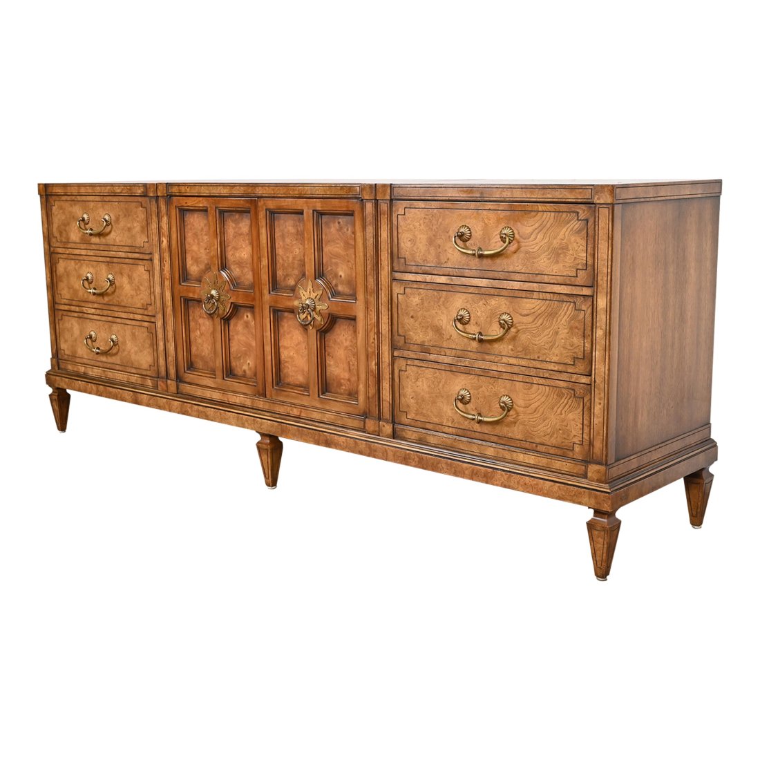 Mastercraft Mid-Century Hollywood Regency Burl Wood Triple Dresser or Credenza (1 of 12)