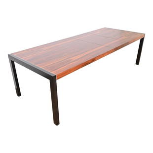 Robert Baron for Glenn of California Rosewood Parsons Dining Table, Newly Refinished: An exceptional Mid-Century Modern Parsons extension dining table By Robert Baron for Glenn of California and retails by John Stuart USA, Circa 1960s Stunning book-matched Brazilian rosewood, with ebon