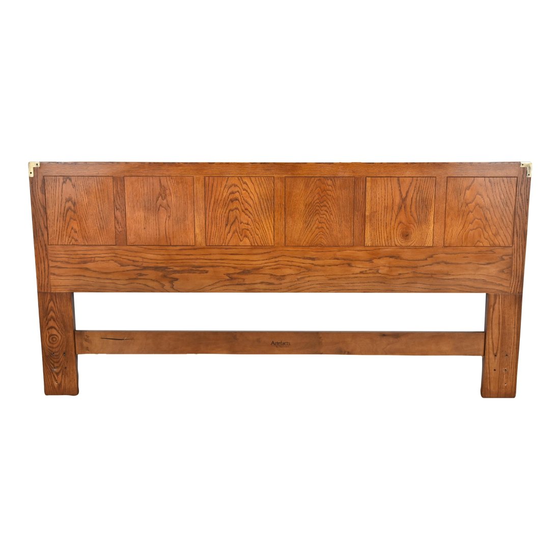 Henredon Midcentury Modern Campaign Oak King Size Headboard, Circa