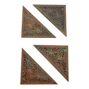 Tiffany Studios New York Pine Needle Bronze Blotter Corners, Circa 1910: A gorgeous set of four Art Nouveau or Arts & Crafts period bronze "pine needle" blotter cornersBy Tiffany StudiosNew York, USA, Early 20th CenturyEach measures: 8.13"W x 4.25"D x 0.25"H.Good original