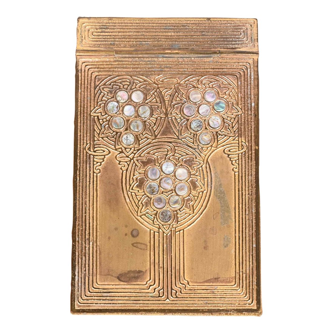 Tiffany Studios New York Art Deco Bronze Doré and Inlaid Abalone Notepad Holder, Circa 1910 (1 of 12)