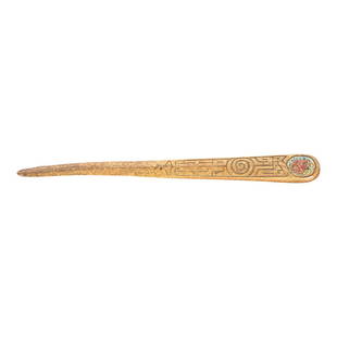 Tiffany Studios New York Zodiac Bronze Doré Letter Opener: A gorgeous antique gilt bronze and enamel letter opener featuring Zodiac designs By Tiffany Studios (signed on the side) New York, USA, Early 20th Century Measures: 9.5"W x 1"D x 0.38"H. Good original