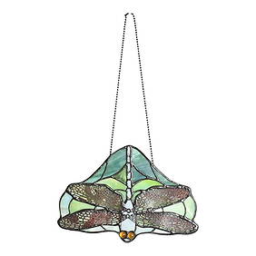 Arts & Crafts Dragonfly Stained Glass Window Hanging or Lamp Screen Pendant in the Manner of Tiffany (1 of 11)