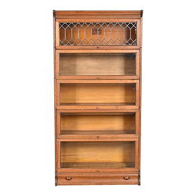 Antique Arts and Crafts Oak Five-Stack Barrister Bookcase With Leaded Glass by Lundstrom, Circa 1900 (1 of 12)