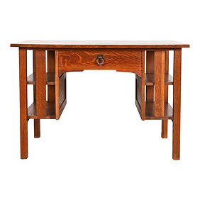 Stickley Brothers Antique Mission Oak Arts & Crafts Desk With Built-In Bookcases, Circa 1900 (1 of 10)