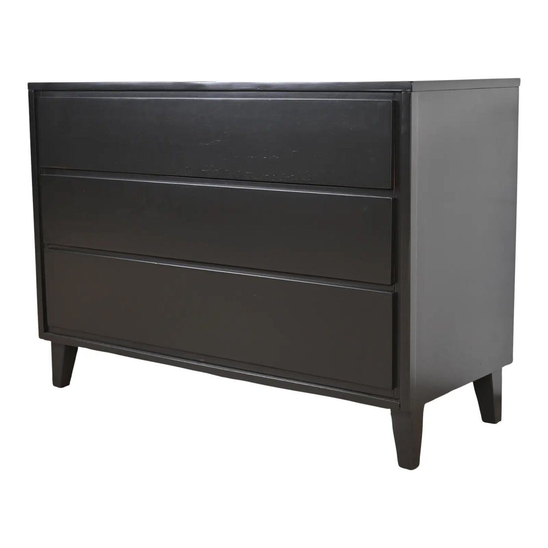 Russel Wright for Conant Ball American Modern Black Lacquered Chest of Drawers, Newly Refinished: A gorgeous Mid-Century Modern black lacquered three-drawer dresser or chest of drawers By Russel Wright for Conant Ball USA, 1950s Solid birch, in black lacquered finish. Measures: 42.38"W x 18"D x 30