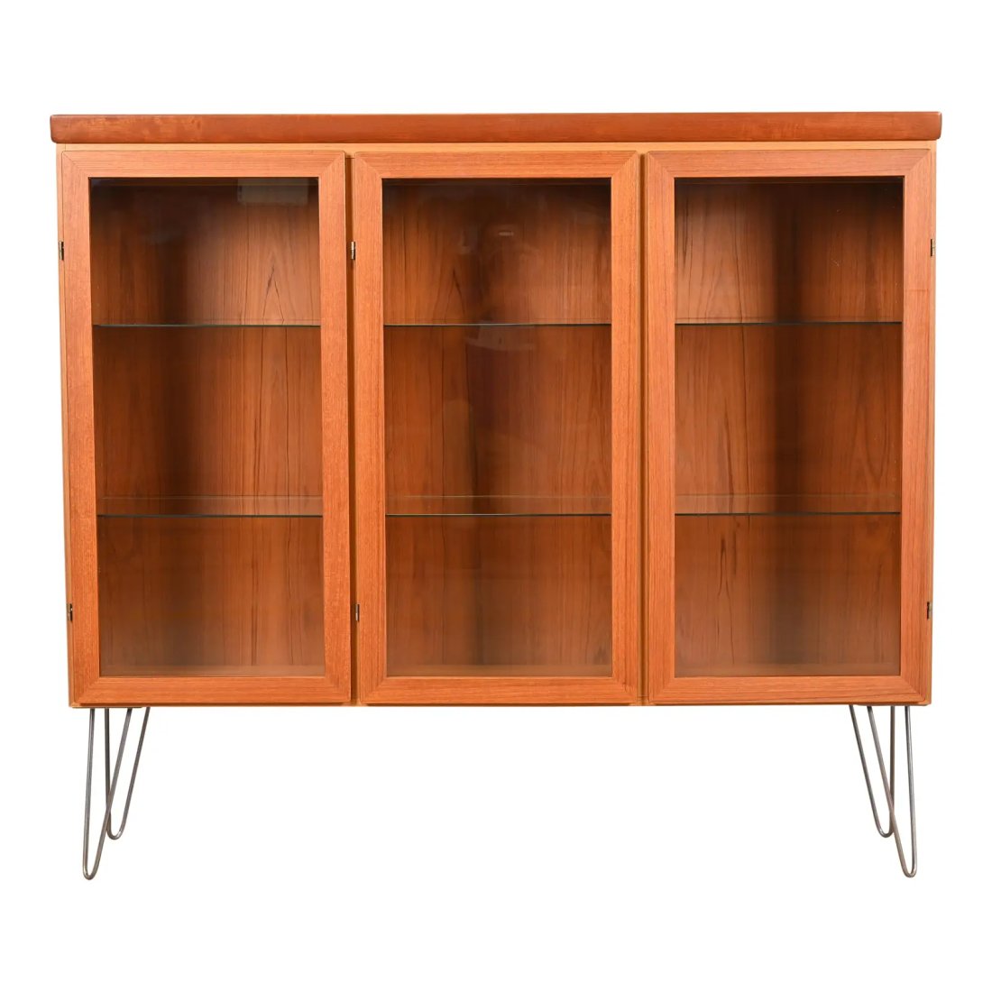 Skovby Danish Modern Teak Lighted Glass Front Triple Bookcase on Hairpin Legs (1 of 12)