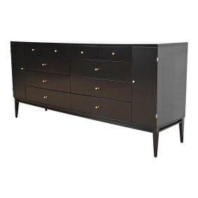 Paul McCobb Planner Group Black Lacquered 20-Drawer Dresser, Newly Refinished