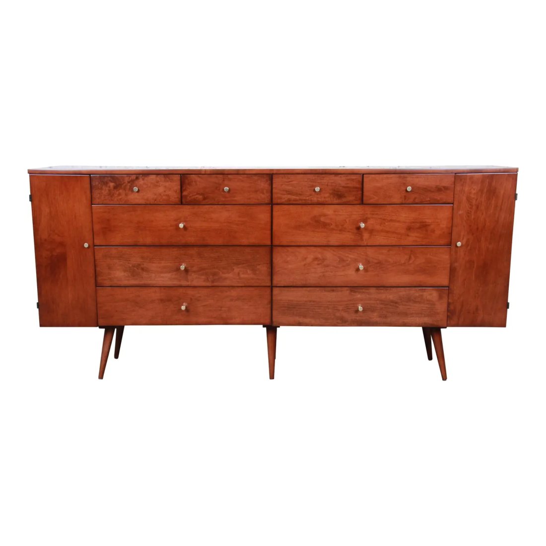 Paul McCobb Planner Group 20-Drawer Dresser or Credenza, Newly Restored: A rare and exceptional mid-century modern 20-drawer long dresser or credenza designed by Paul McCobb for his Planner Group line for Winchendon Furniture. The credenza features solid birch construction
