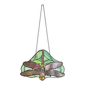 Arts & Crafts Dragonfly Stained Glass Window Hanging or Lamp Screen Pendant in the Manner of Tiffany (1 of 12)