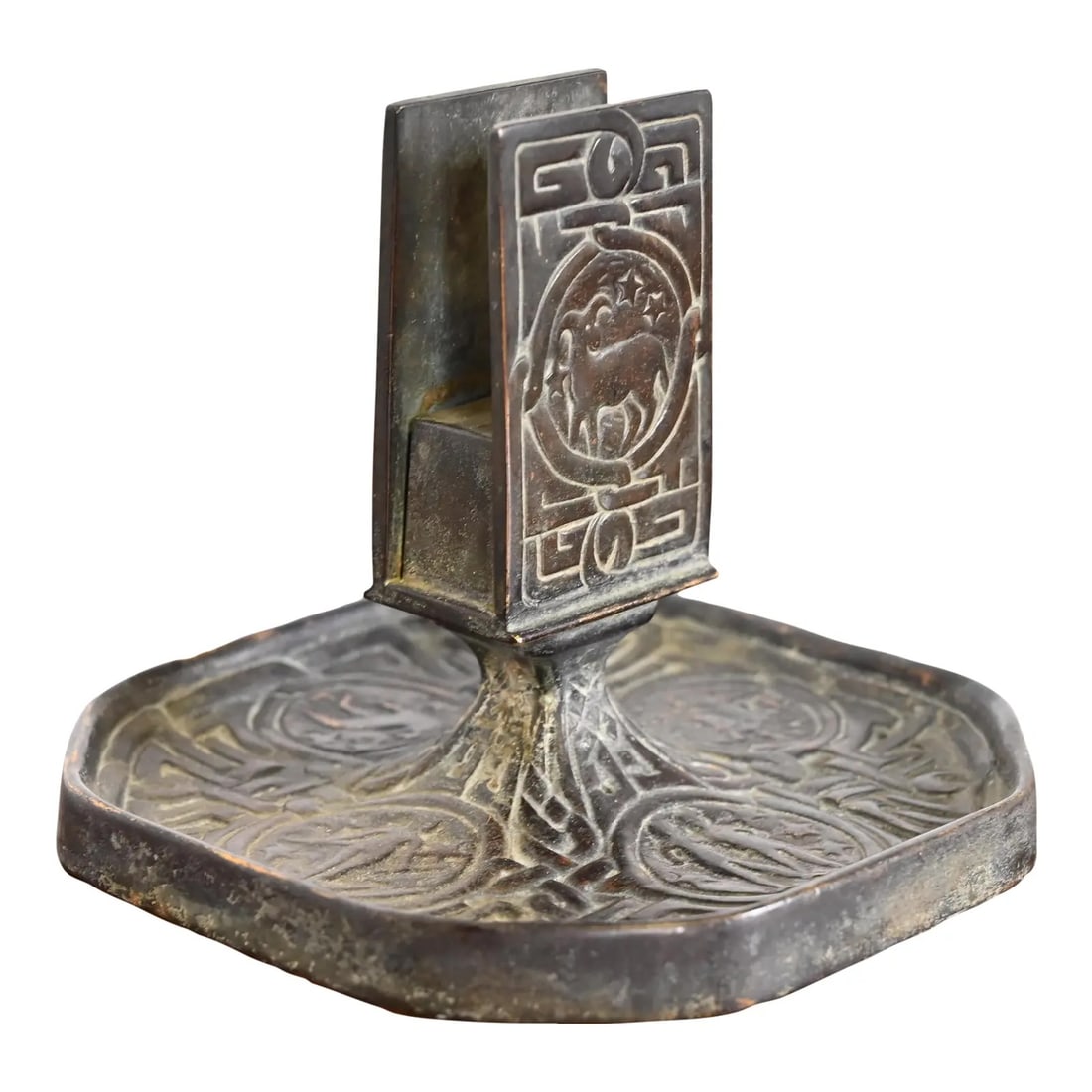 Tiffany Studios New York "Zodiac" Patinated Bronze Match Box Holder (1 of 12)