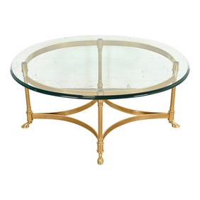 Labarge Hollywood Regency Brass and Glass Hooved Feet Cocktail Table, 1960s