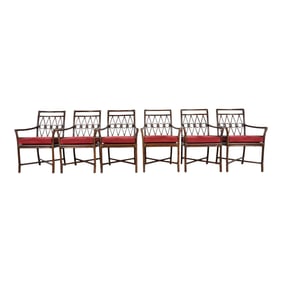 Ficks Reed Hollywood Regency Organic Modern Bamboo Rattan Dining Armchairs, Set of Six