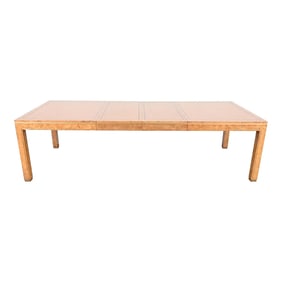 William Doezema for Mastercraft Hollywood Regency Burl Wood and Brass Extension Dining Table