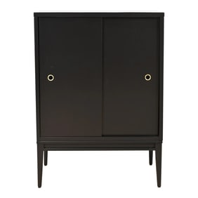 Paul McCobb Planner Group Black Lacquered Cabinet With Sliding Doors, Newly Refinished