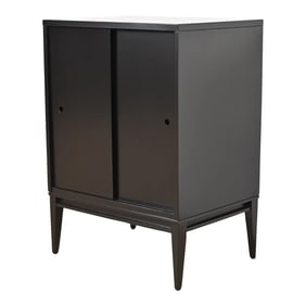 Paul McCobb Planner Group Black Lacquered Record Cabinet With Sliding Doors, Newly Refinished