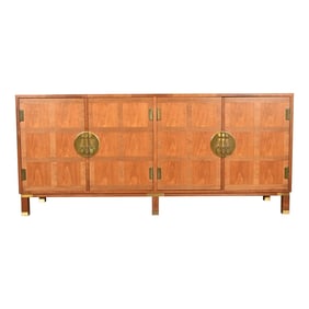Michael Taylor for Baker Hollywood Regency Chinoiserie Walnut Sideboard Credenza, 1960s