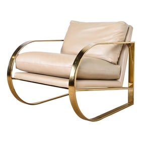 John Mascheroni for Swaim Originals Brass and Leather Lounge Chair