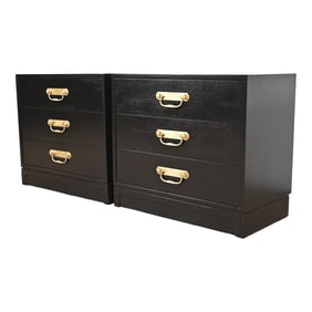 Henredon Mid-Century Hollywood Regency Black Lacquered Bedside Chests, Newly Refinished