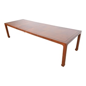 Henredon Mid-Century Hollywood Regency Chinoiserie Mahogany Extension Dining Table, Newly Refinished