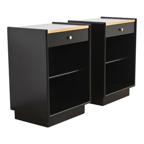 Harvey Probber Black Lacquered Mahogany and Brass Nightstands, Newly Refinished