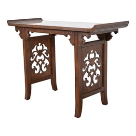 Michael Taylor for Baker Furniture Hollywood Regency Chinoiserie Burl Wood Console or Altar Table