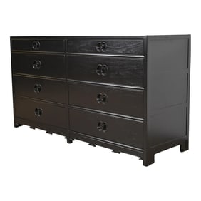 Michael Taylor for Baker Far East Collection Black Lacquered Double Dresser, Newly Refinished
