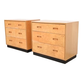 Milo Baughman Style Burl Wood Bedside Chests by Henredon, Pair