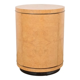 Milo Baughman Style Burl Wood Drum Side Table by Henredon