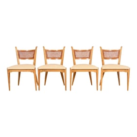 Edmond Spence Swedish Modern Sculpted Maple and Cane Dining Chairs, Set of Four