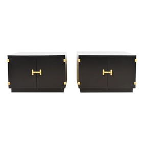 Milo Baughman for Directional Black Lacquered Large Bedside Chests or End Tables, Newly Refinished