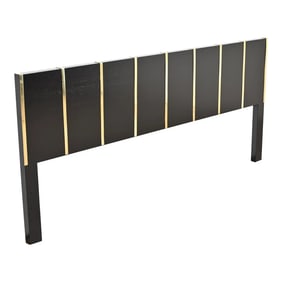 Harvey Probber Mid-Century Modern Black Lacquer and Brass King Size Headboard, Newly Refinished