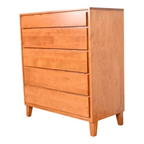 Leslie Diamond for Conant Ball Mid-Century Modern Solid Birch Highboy Dresser, Newly Refinished