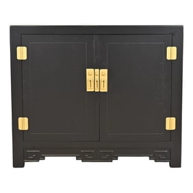 Michael Taylor for Baker Furniture Hollywood Regency Chinoiserie Black Lacquered Bar Cabinet