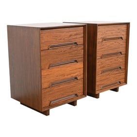Milo Baughman for Drexel Perspective Exotic Mindoro Wood Bedside Chests, Newly Refinished